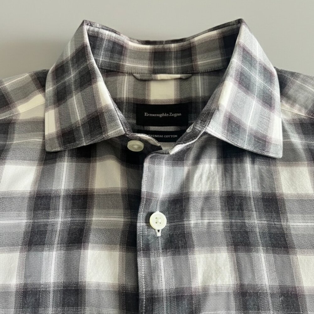 Ermenegildo Zegna Plaid Slim Fit Shirt, Fall Colors, Size M